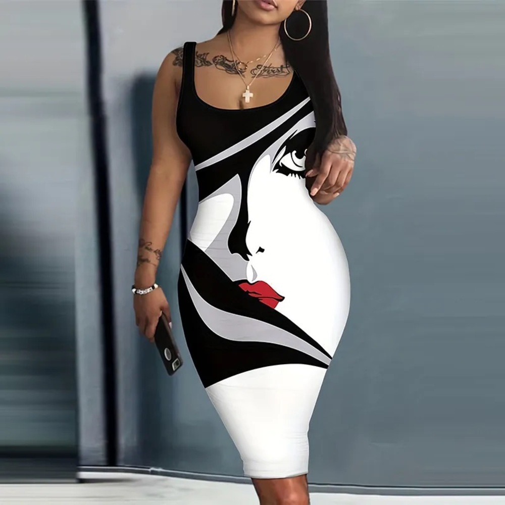 Plus Size Sliming Black and White Bodycon